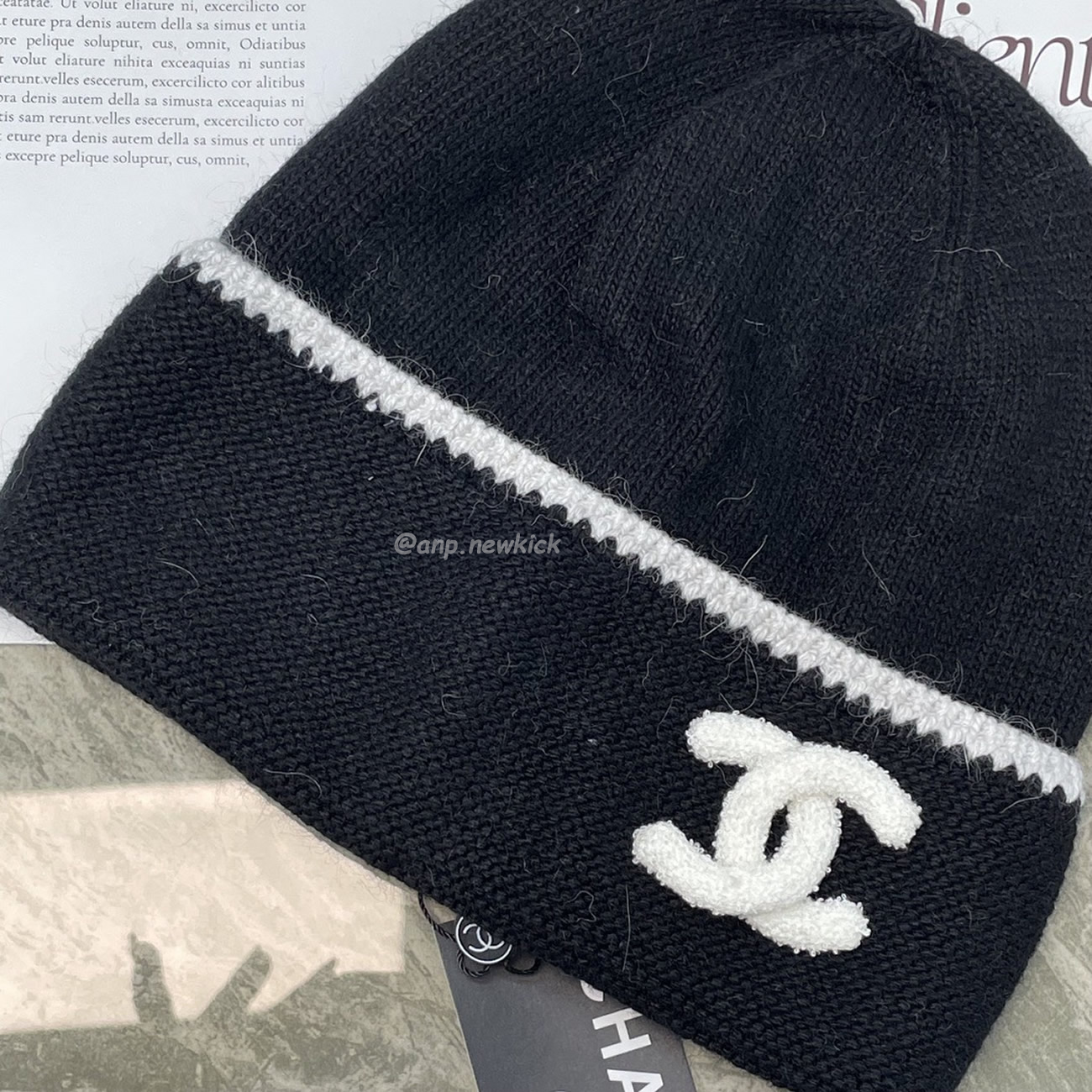 Chanel Cc Logo Black Beanie Hat (6) - newkick.vip